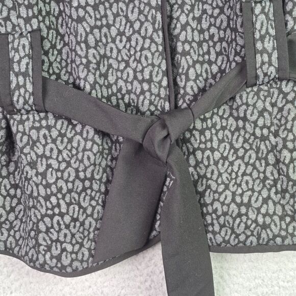 Sandro Leopard Cinched Waist Jacket Large Belted Animal Print Button Mock Neck - Picture 15 of 15